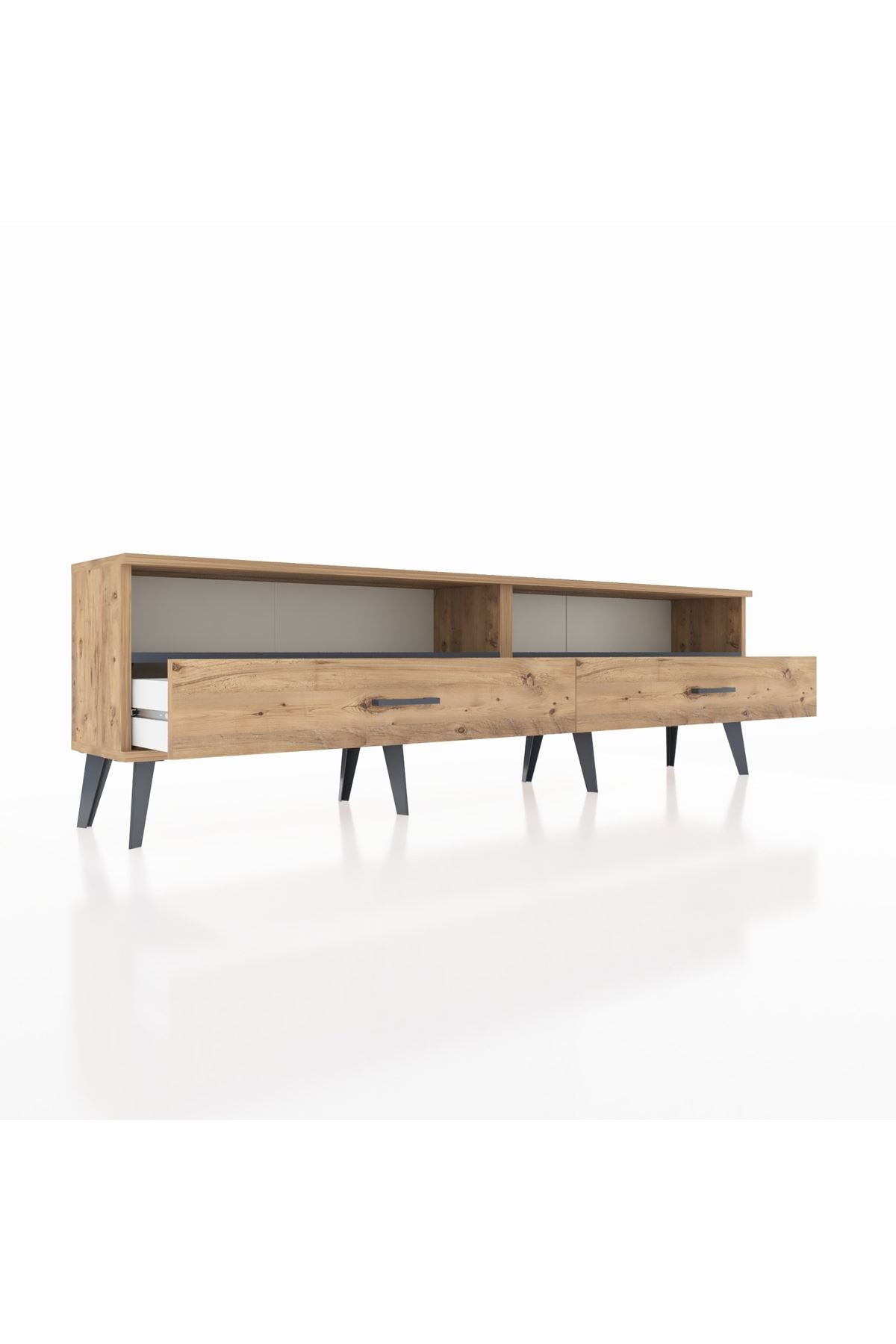 Arges TV Ünitesi 2 Raflı 2 Çekmeceli  176x30x51 Çam-Antrasit/Çam