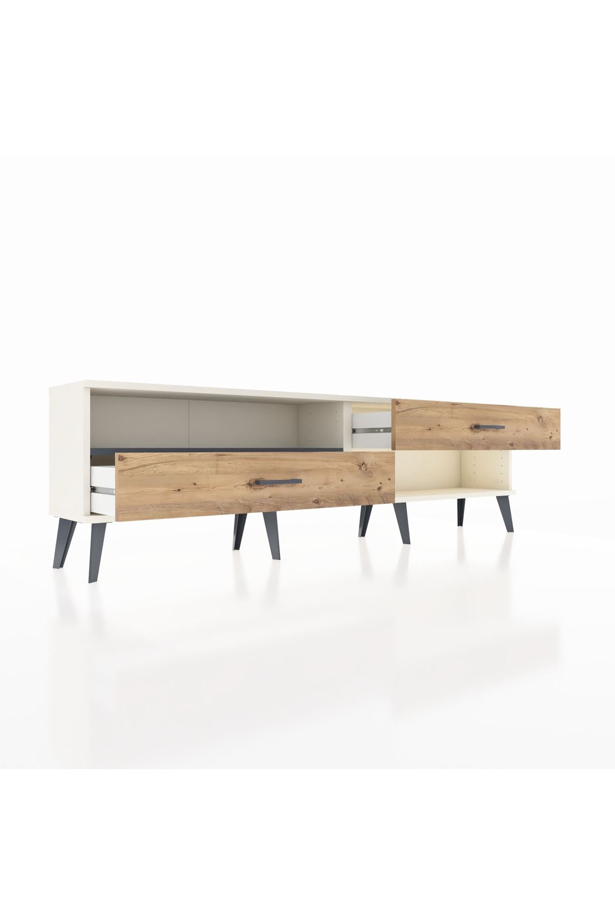 Arges TV Ünitesi Tek Raflı 2 Çekmeceli  176x30x51 Aytaşı-Antrasit/Çam