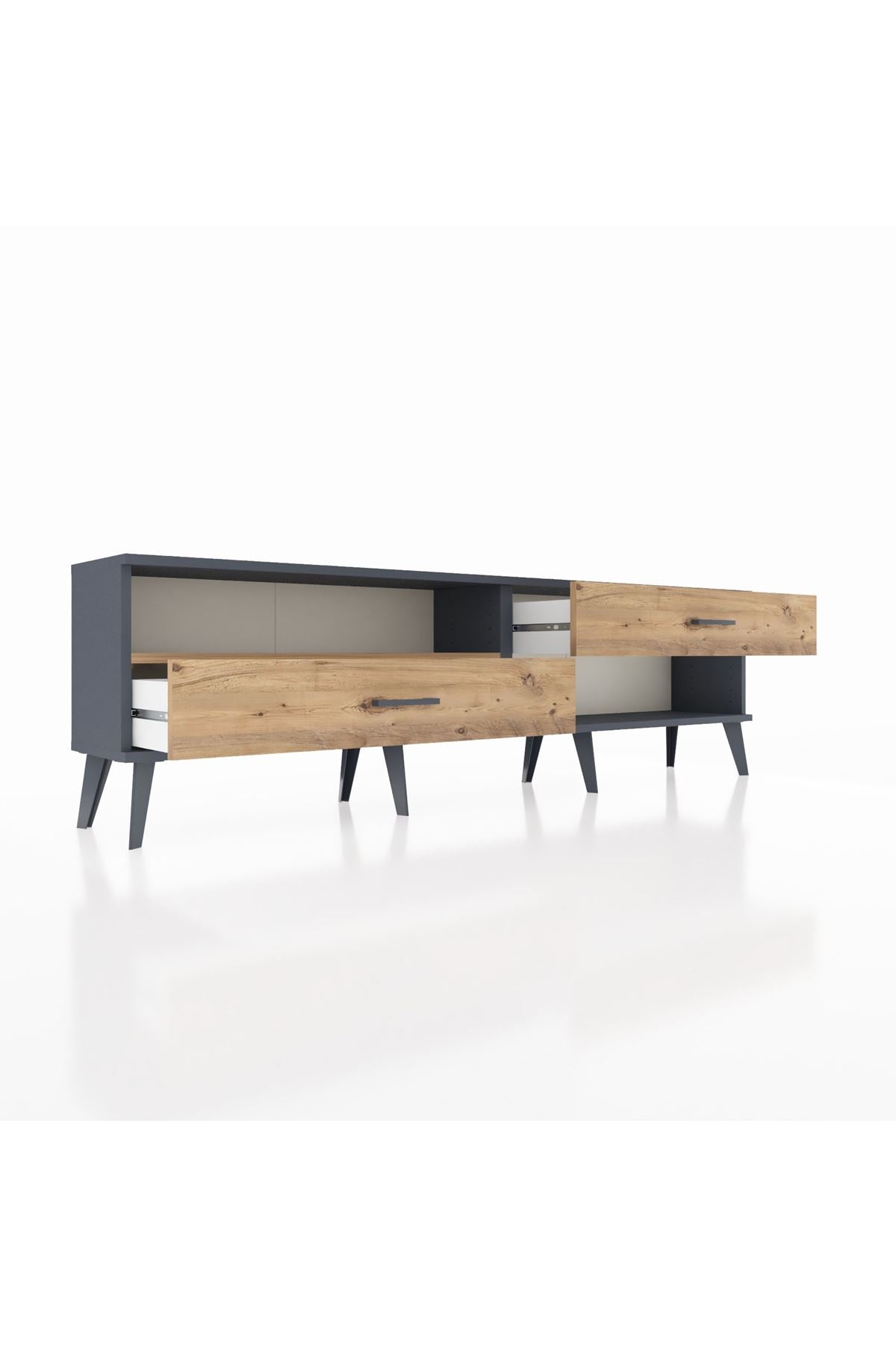 Arges TV Ünitesi Tek Raflı 2 Çekmeceli  176x30x51 Antrasit-Çam/Çam