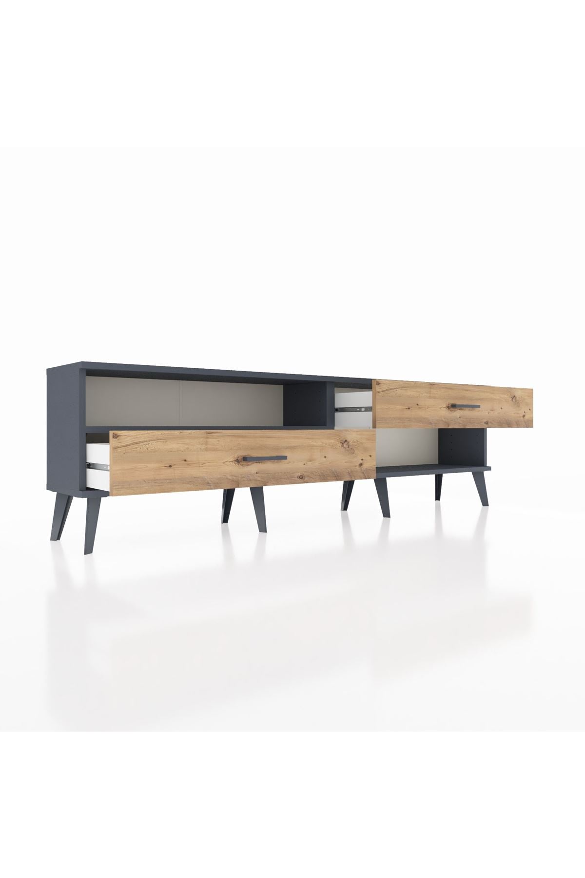 Arges TV Ünitesi Tek Raflı 2 Çekmeceli  176x30x51 Antrasit-Antrasit/Çam