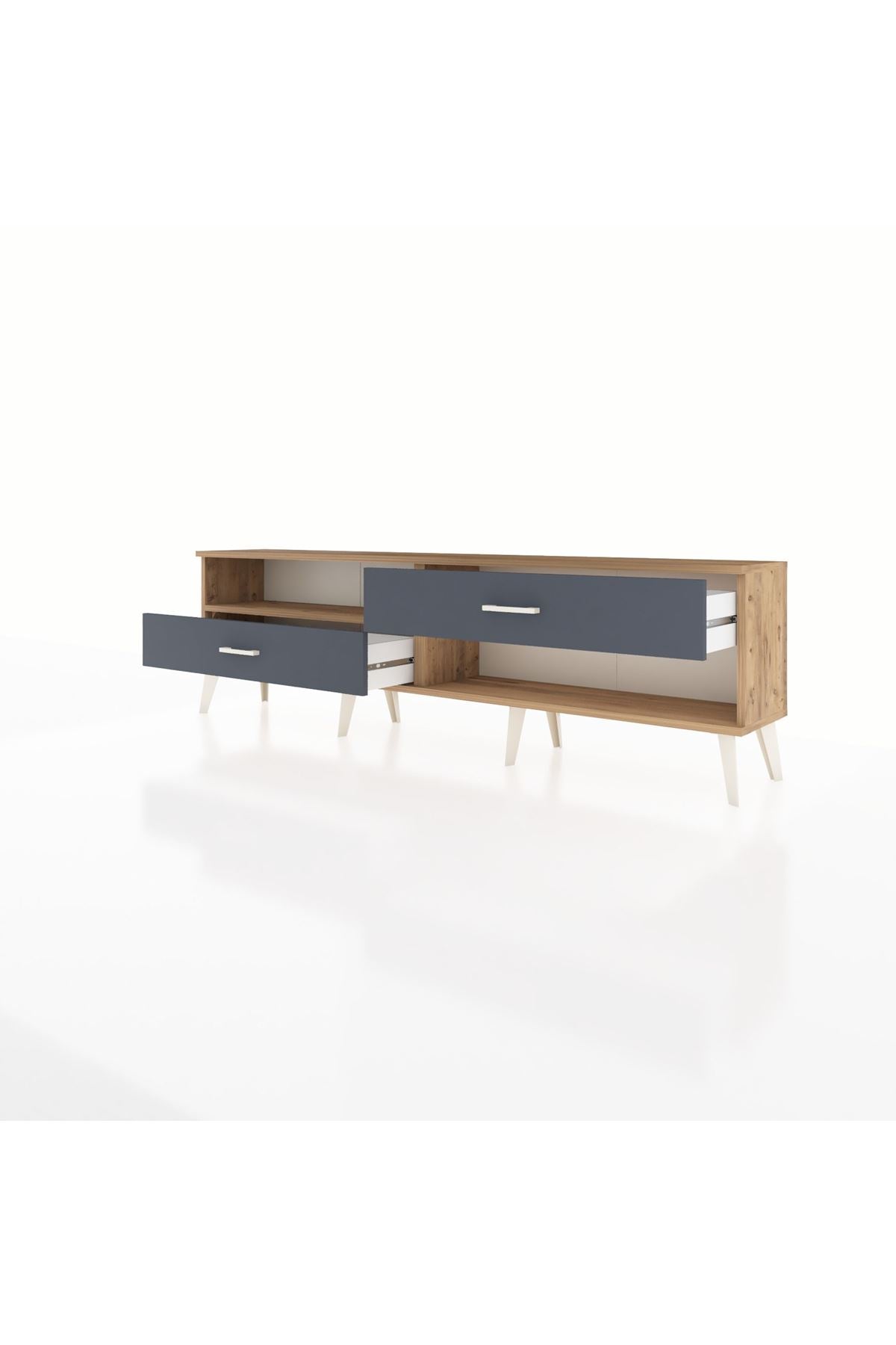 Arges TV Ünitesi Tek Raflı 2 Çekmeceli  176x30x51 Çam-Çam/Antrasit