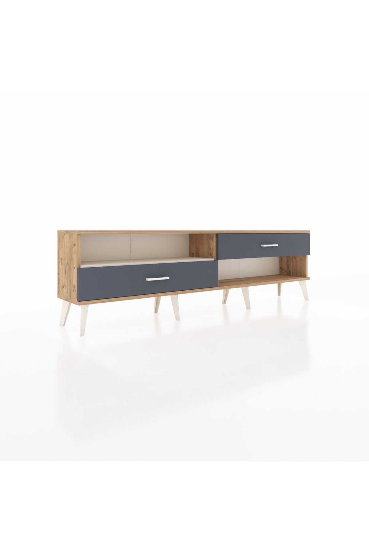 Arges TV Ünitesi Tek Raflı 2 Çekmeceli  176x30x51 Çam-Aytaşı/Antrasit