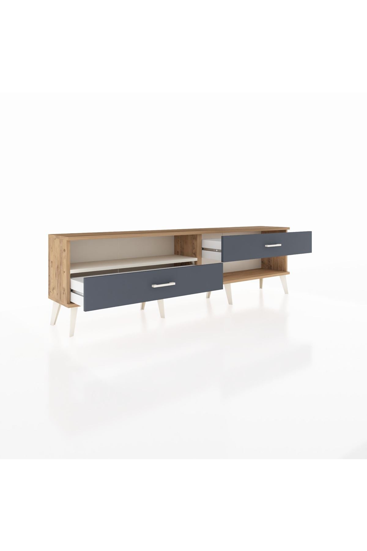 Arges TV Ünitesi Tek Raflı 2 Çekmeceli  176x30x51 Çam-Aytaşı/Antrasit