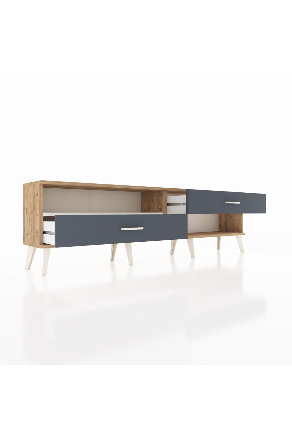 Arges TV Ünitesi Tek Raflı 2 Çekmeceli  176x30x51 Çam-Aytaşı/Antrasit