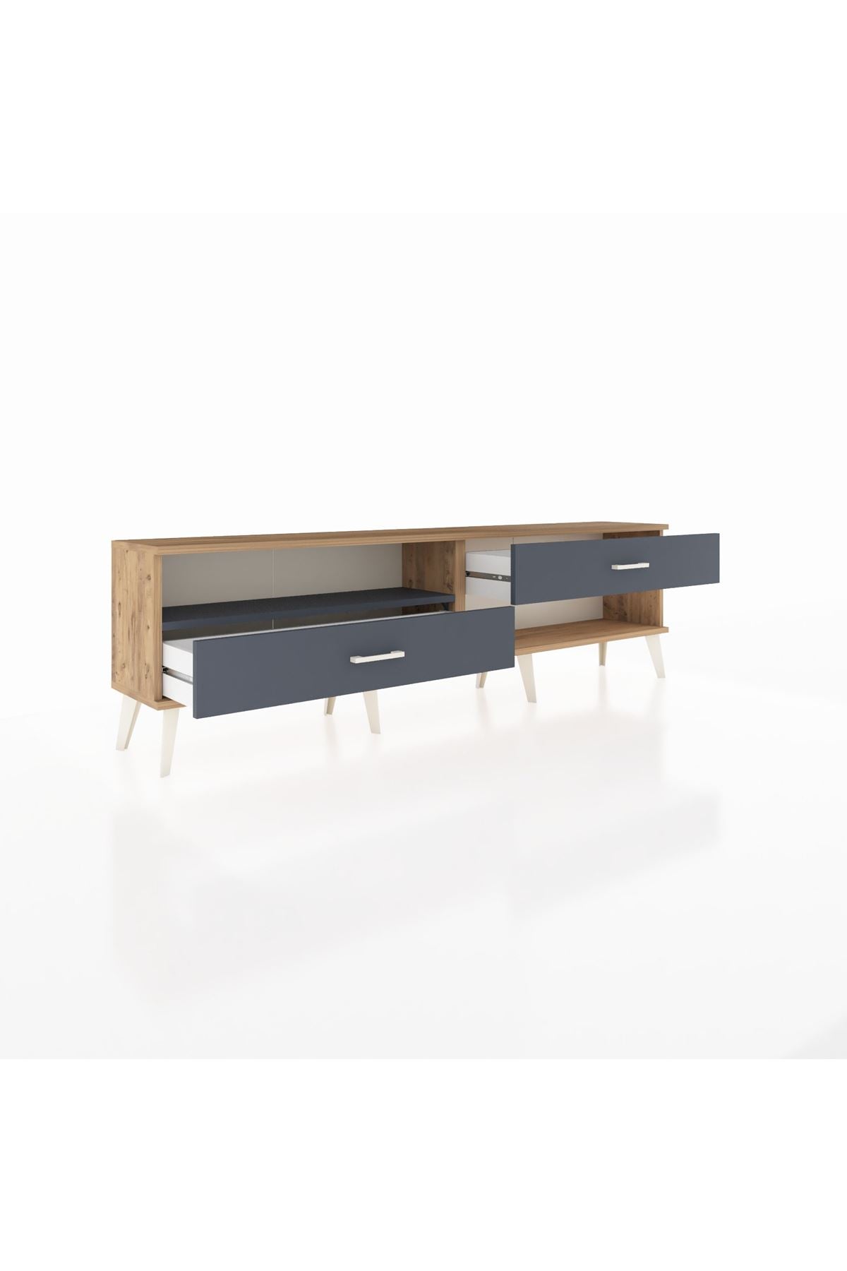 Arges TV Ünitesi Tek Raflı 2 Çekmeceli  176x30x51 Çam-Antrasit/Antrasit