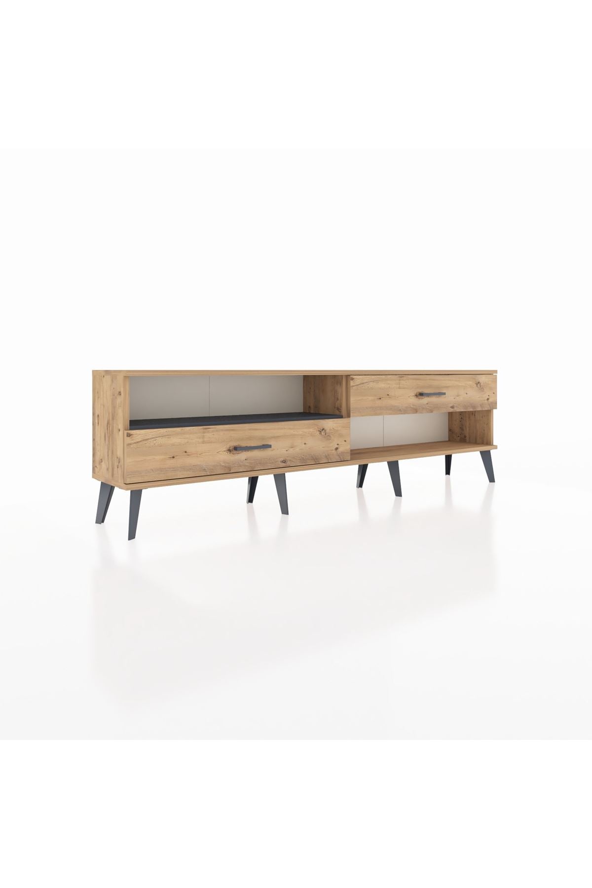 Arges TV Ünitesi Tek Raflı 2 Çekmeceli  176x30x51 Çam-Antrasit/Çam