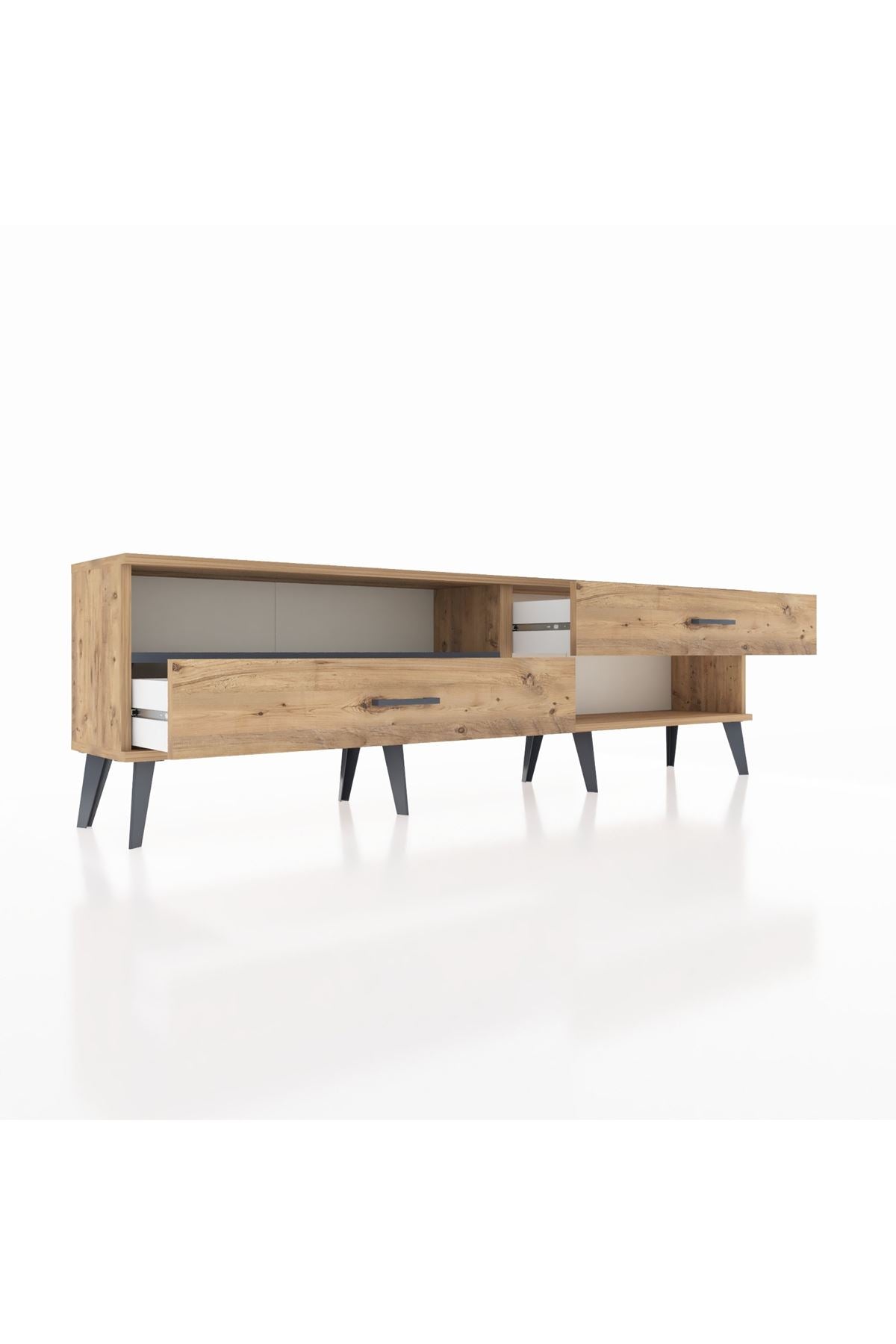 Arges TV Ünitesi Tek Raflı 2 Çekmeceli  176x30x51 Çam-Antrasit/Çam