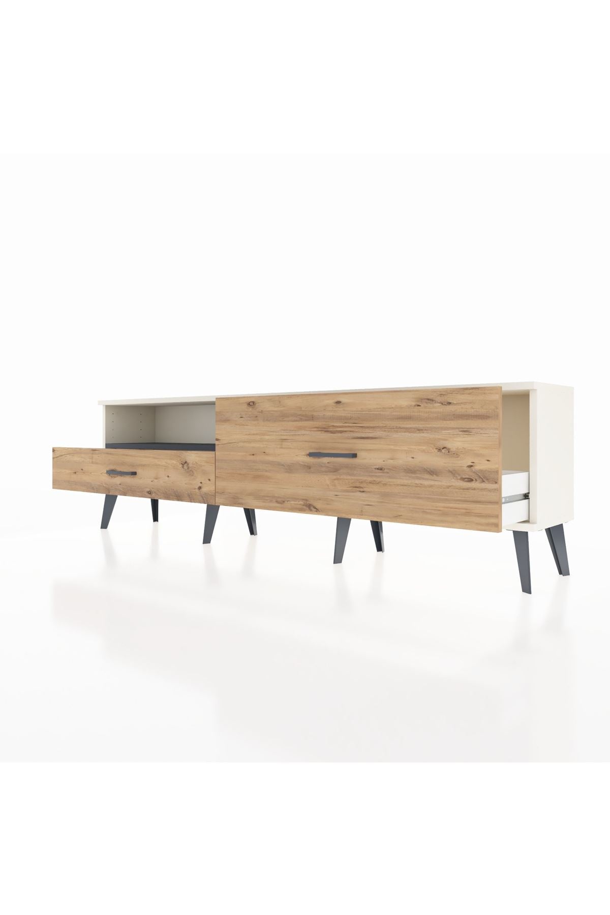 Arges TV Ünitesi Tek Raflı 2 Çekmeceli  176x30x51 Aytaşı-Antrasit/Çam