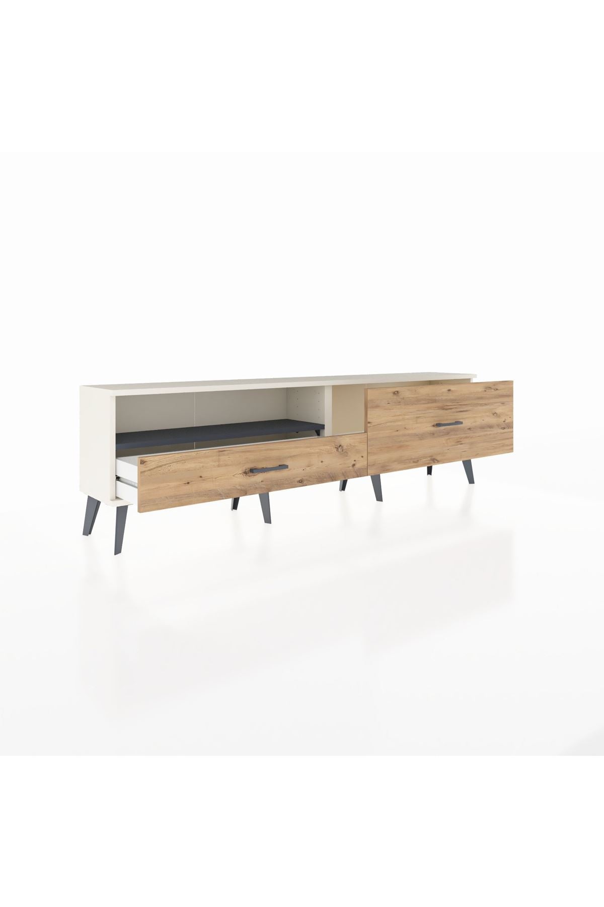 Arges TV Ünitesi Tek Raflı 2 Çekmeceli  176x30x51 Aytaşı-Antrasit/Çam