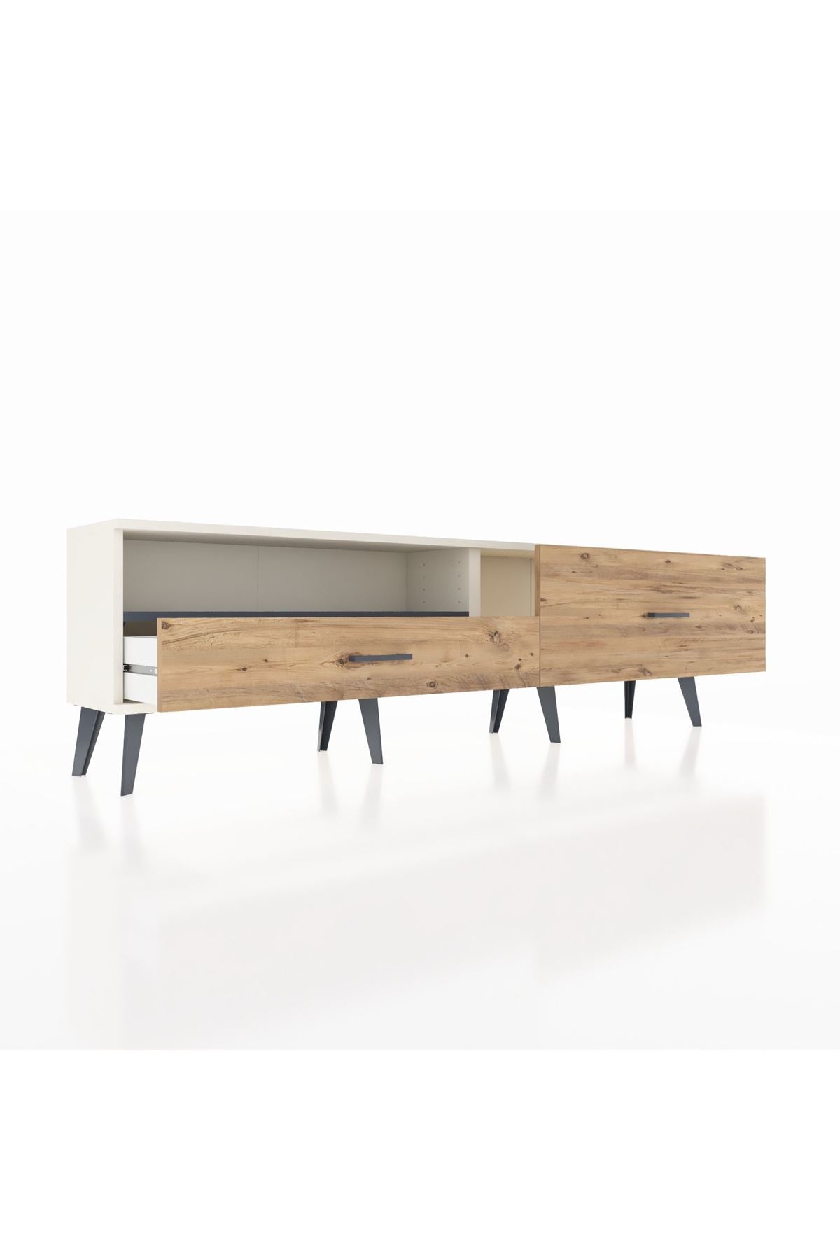 Arges TV Ünitesi Tek Raflı 2 Çekmeceli  176x30x51 Aytaşı-Antrasit/Çam