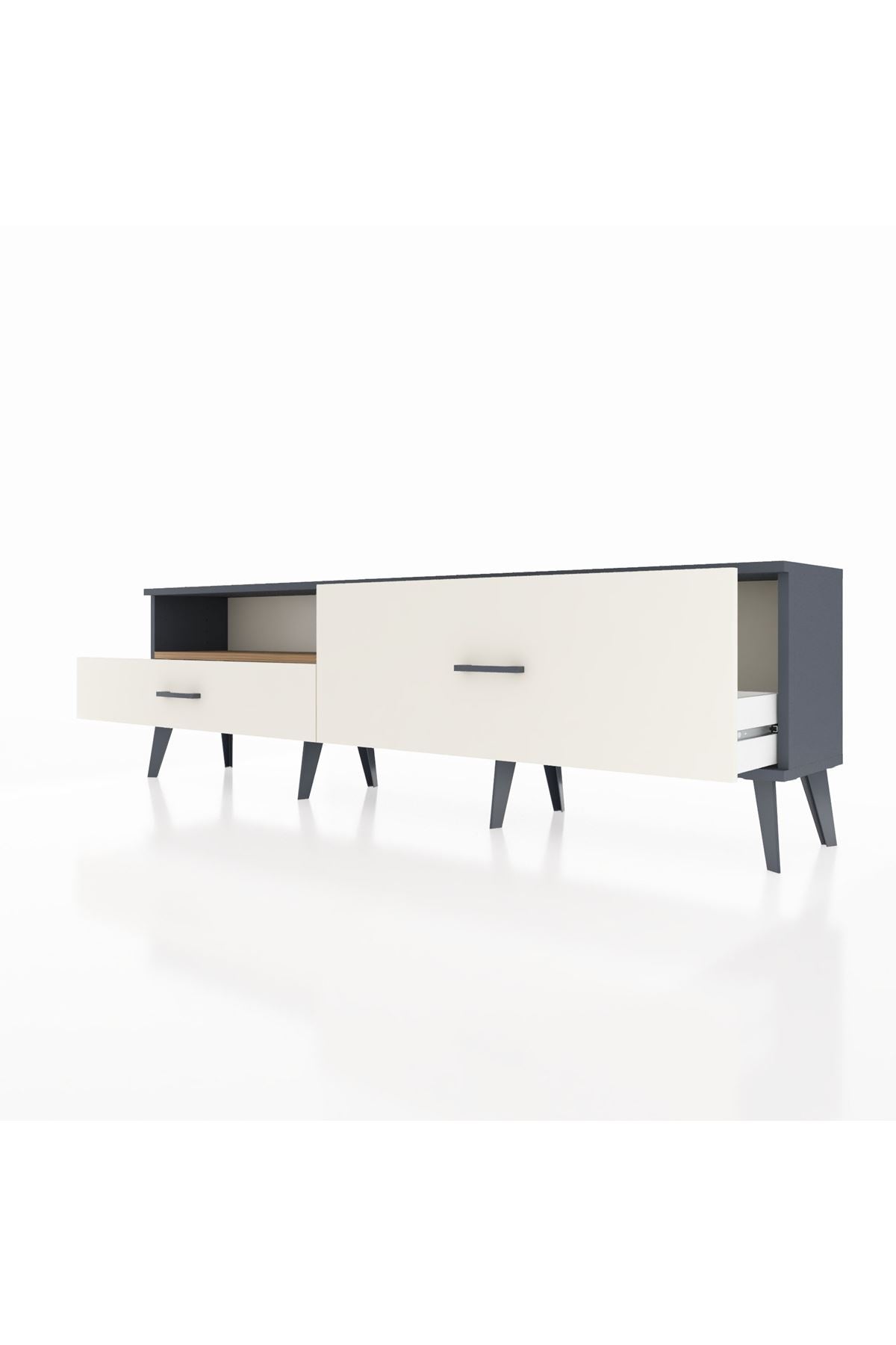 Arges TV Ünitesi Tek Raflı 2 Çekmeceli  176x30x51 Antrasit-Çam/Aytaşı