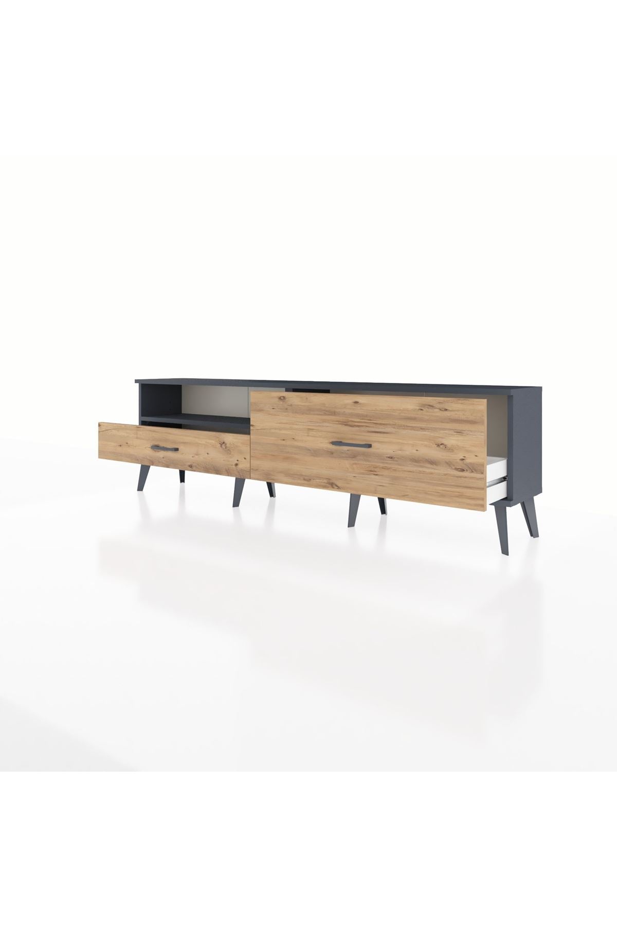 Arges TV Ünitesi Tek Raflı 2 Çekmeceli  176x30x51 Antrasit-Antrasit/Çam