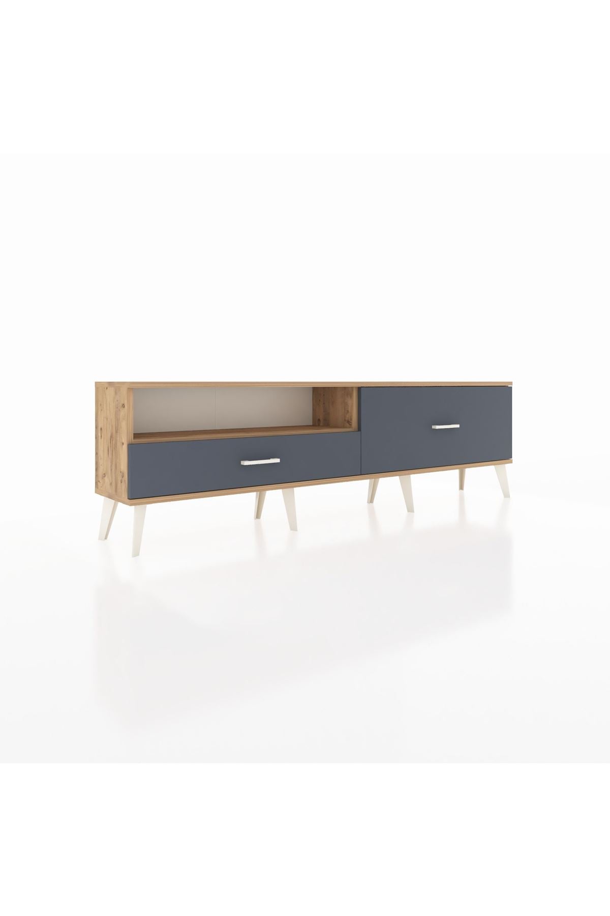 Arges TV Ünitesi Tek Raflı 2 Çekmeceli  176x30x51 Çam-Çam/Antrasit