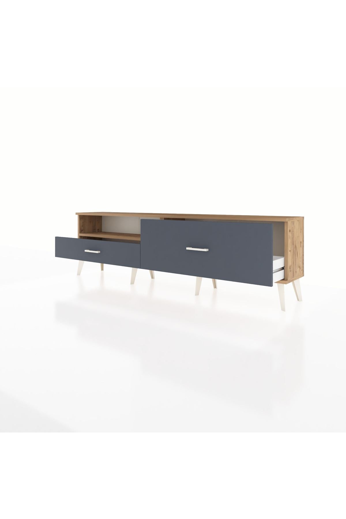 Arges TV Ünitesi Tek Raflı 2 Çekmeceli  176x30x51 Çam-Çam/Antrasit