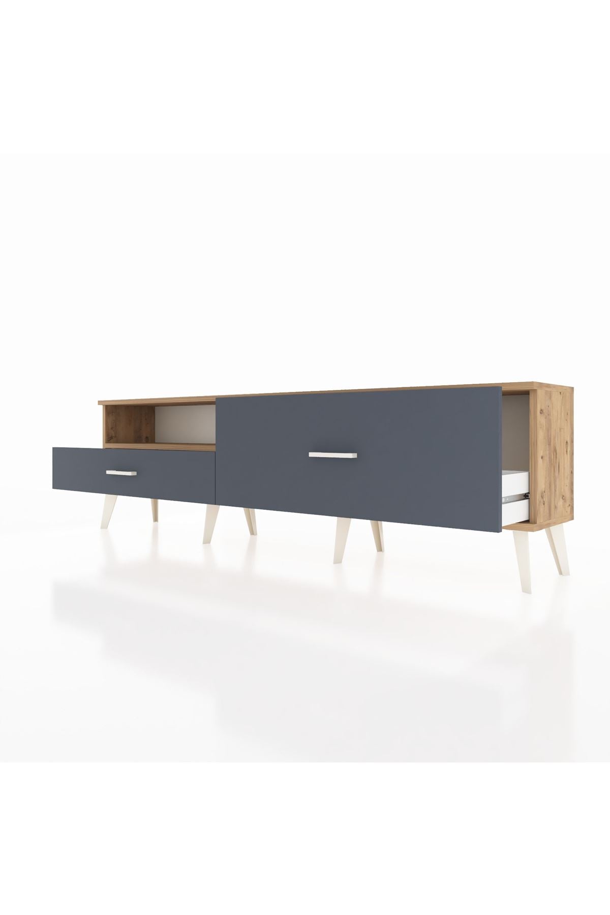 Arges TV Ünitesi Tek Raflı 2 Çekmeceli  176x30x51 Çam-Çam/Antrasit