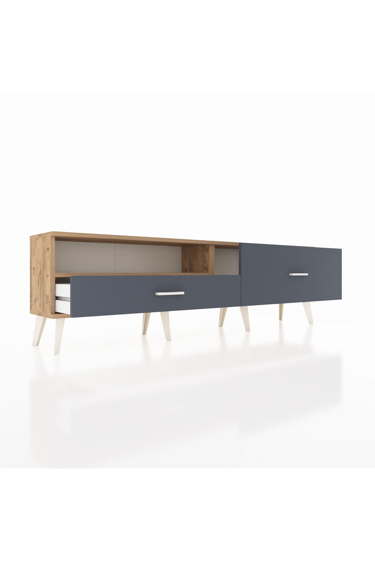 Arges TV Ünitesi Tek Raflı 2 Çekmeceli  176x30x51 Çam-Çam/Antrasit