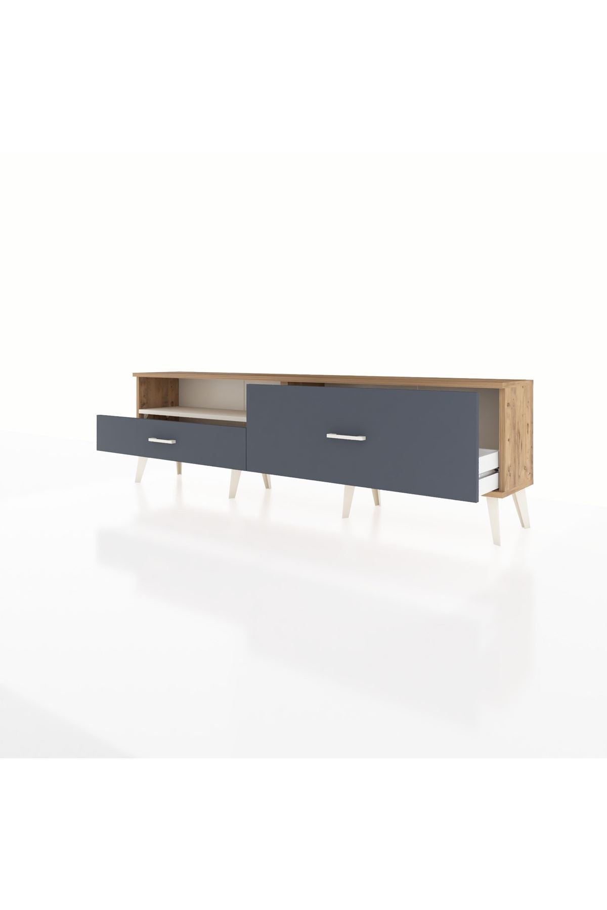 Arges TV Ünitesi Tek Raflı 2 Çekmeceli  176x30x51 Çam-Aytaşı/Antrasit