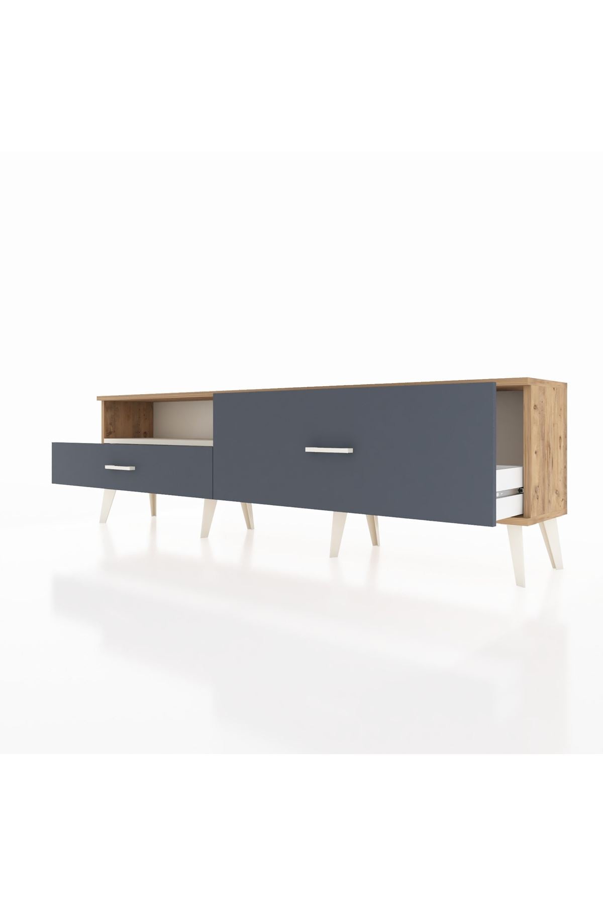 Arges TV Ünitesi Tek Raflı 2 Çekmeceli  176x30x51 Çam-Aytaşı/Antrasit