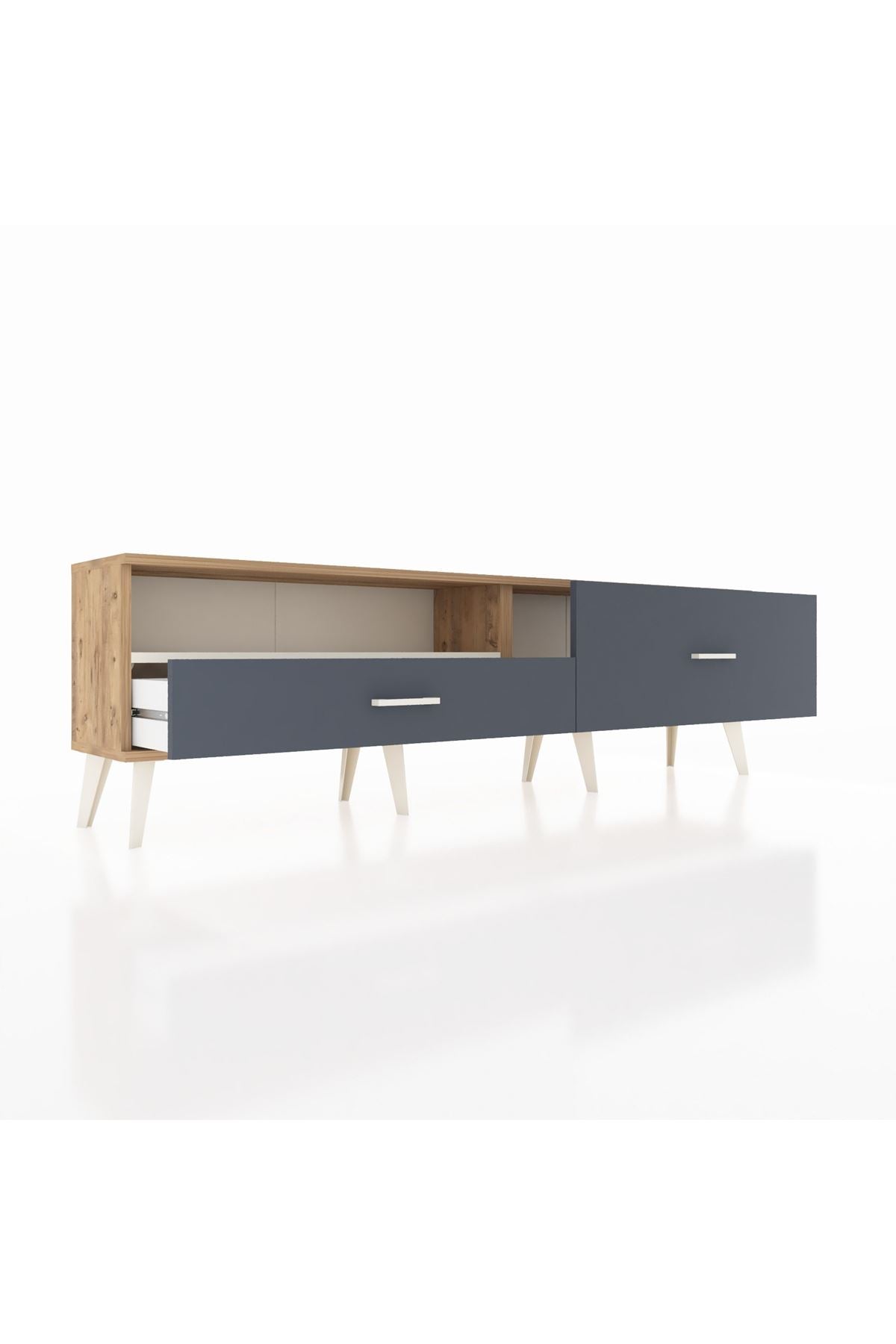 Arges TV Ünitesi Tek Raflı 2 Çekmeceli  176x30x51 Çam-Aytaşı/Antrasit