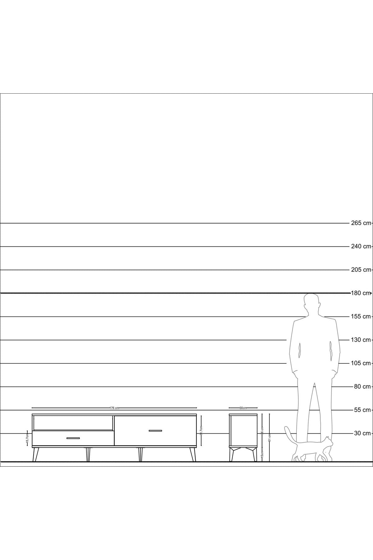 Arges TV Ünitesi Tek Raflı 2 Çekmeceli  176x30x51 Çam-Aytaşı/Çam