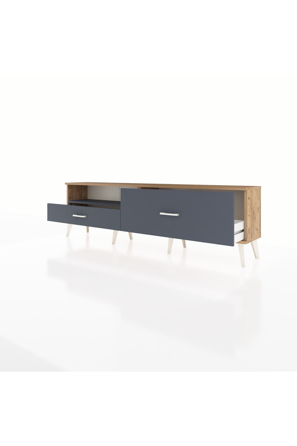 Arges TV Ünitesi Tek Raflı 2 Çekmeceli  176x30x51 Çam-Antrasit/Antrasit