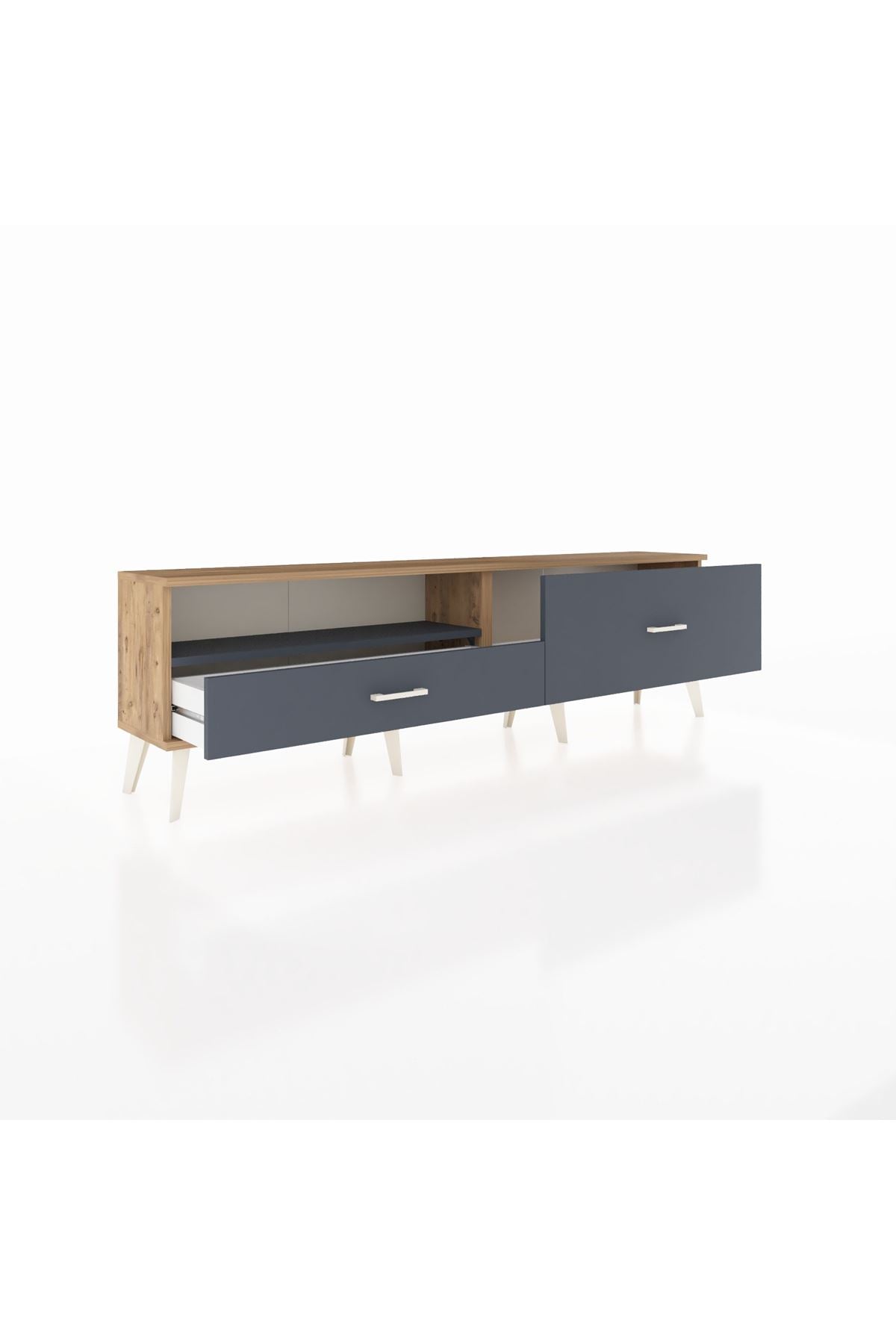 Arges TV Ünitesi Tek Raflı 2 Çekmeceli  176x30x51 Çam-Antrasit/Antrasit