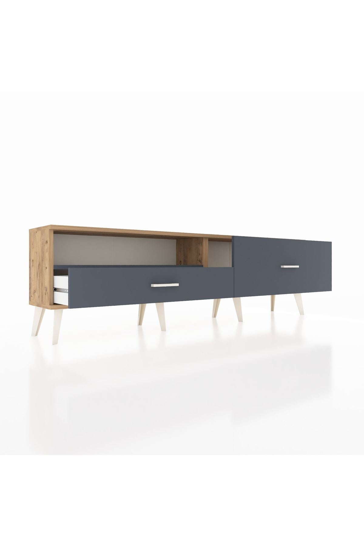 Arges TV Ünitesi Tek Raflı 2 Çekmeceli  176x30x51 Çam-Antrasit/Antrasit