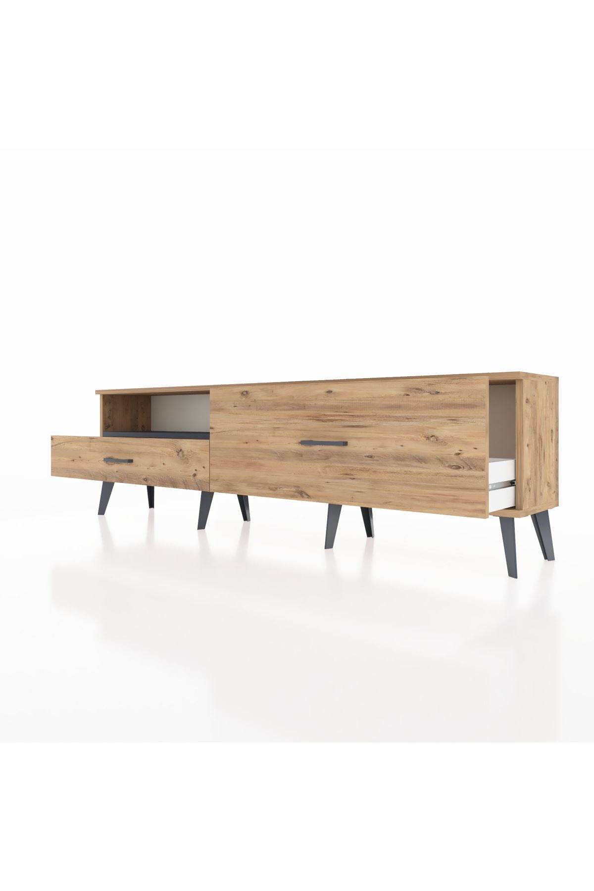 Arges TV Ünitesi Tek Raflı 2 Çekmeceli  176x30x51 Çam-Antrasit/Çam