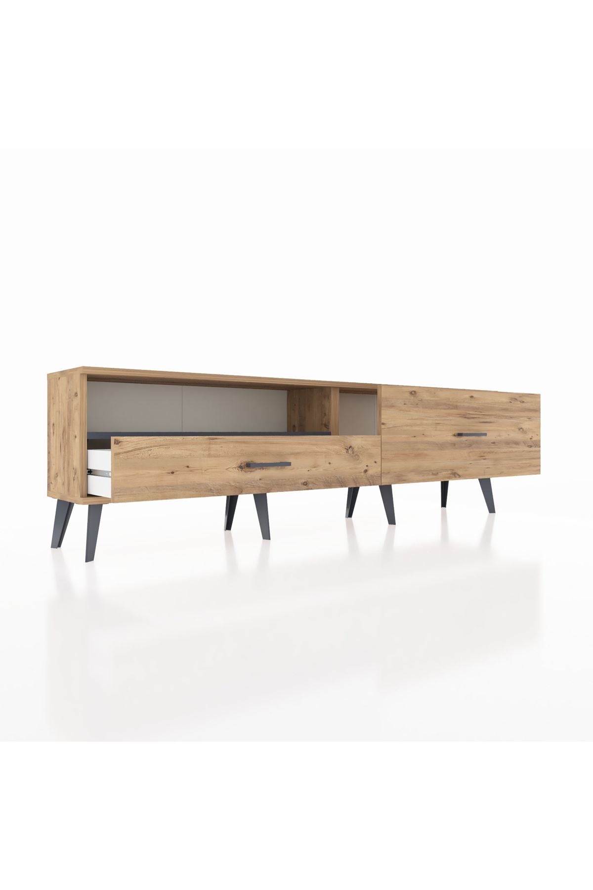 Arges TV Ünitesi Tek Raflı 2 Çekmeceli  176x30x51 Çam-Antrasit/Çam