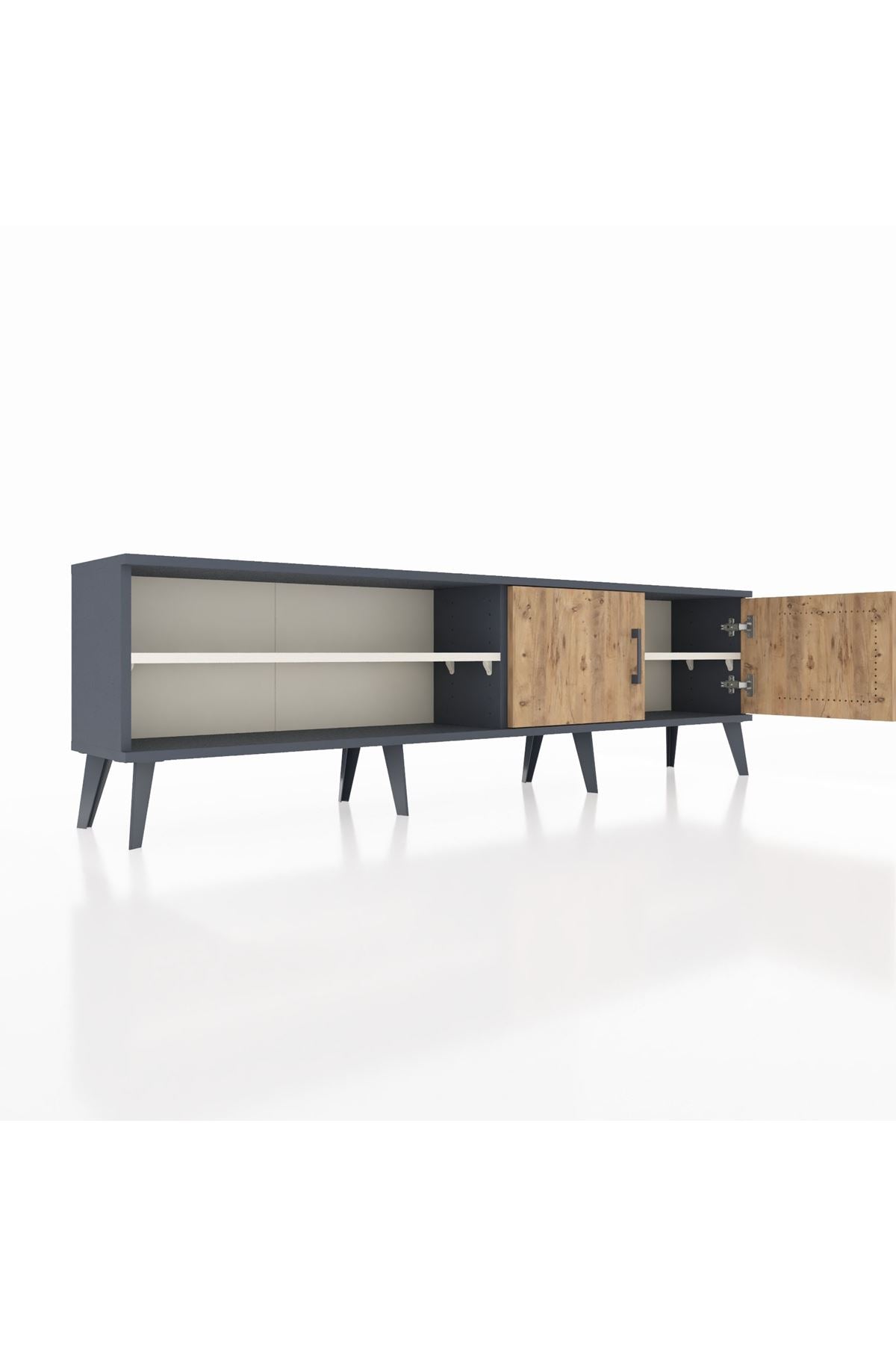 Arges TV Ünitesi 2 Raflı 2 Kapaklı 176x30x51 Antrasit-Çam/Aytaşı