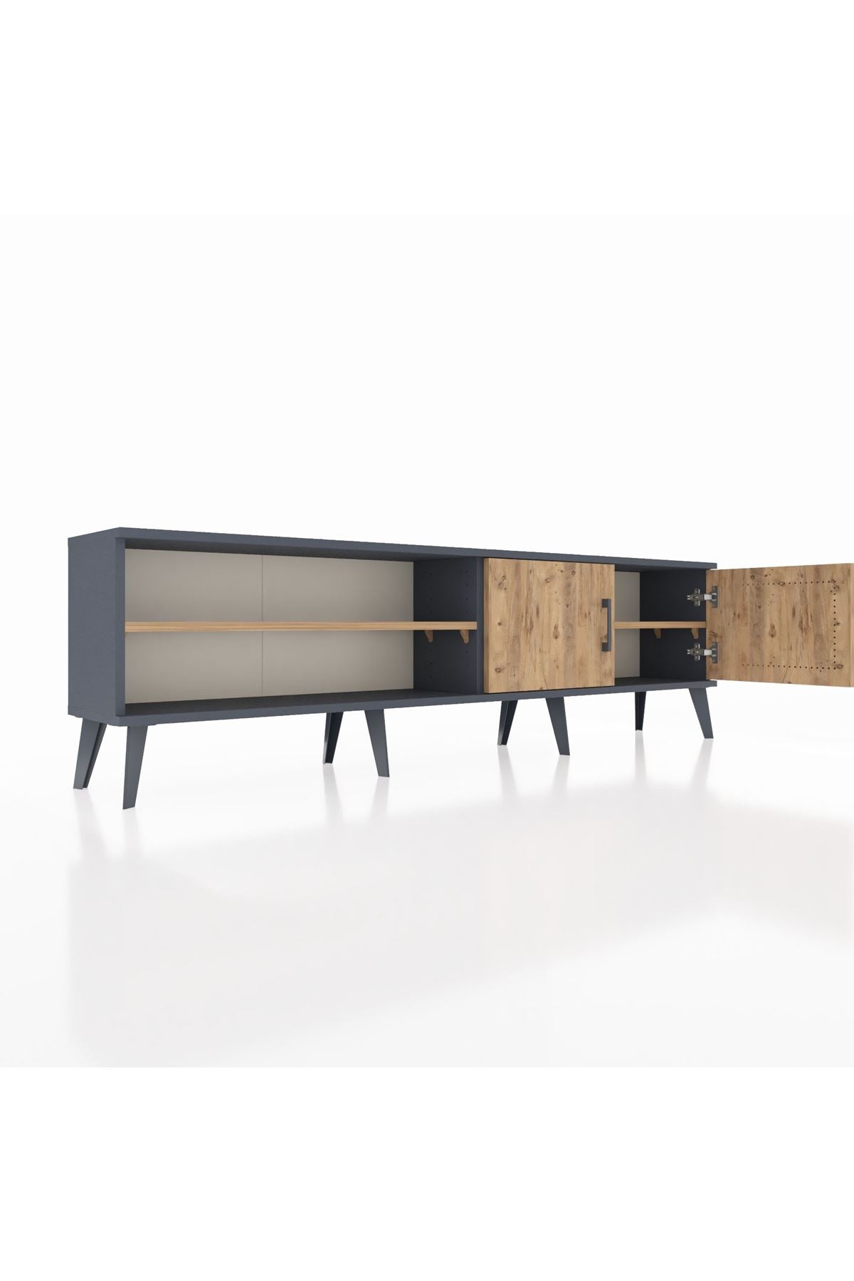 Arges TV Ünitesi 2 Raflı 2 Kapaklı 176x30x51 Antrasit-Çam/Çam