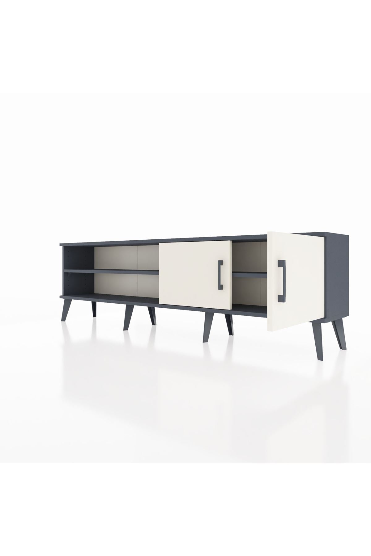 Arges TV Ünitesi 2 Raflı 2 Kapaklı 176x30x51 Antrasit-Aytaşı/Antrasit