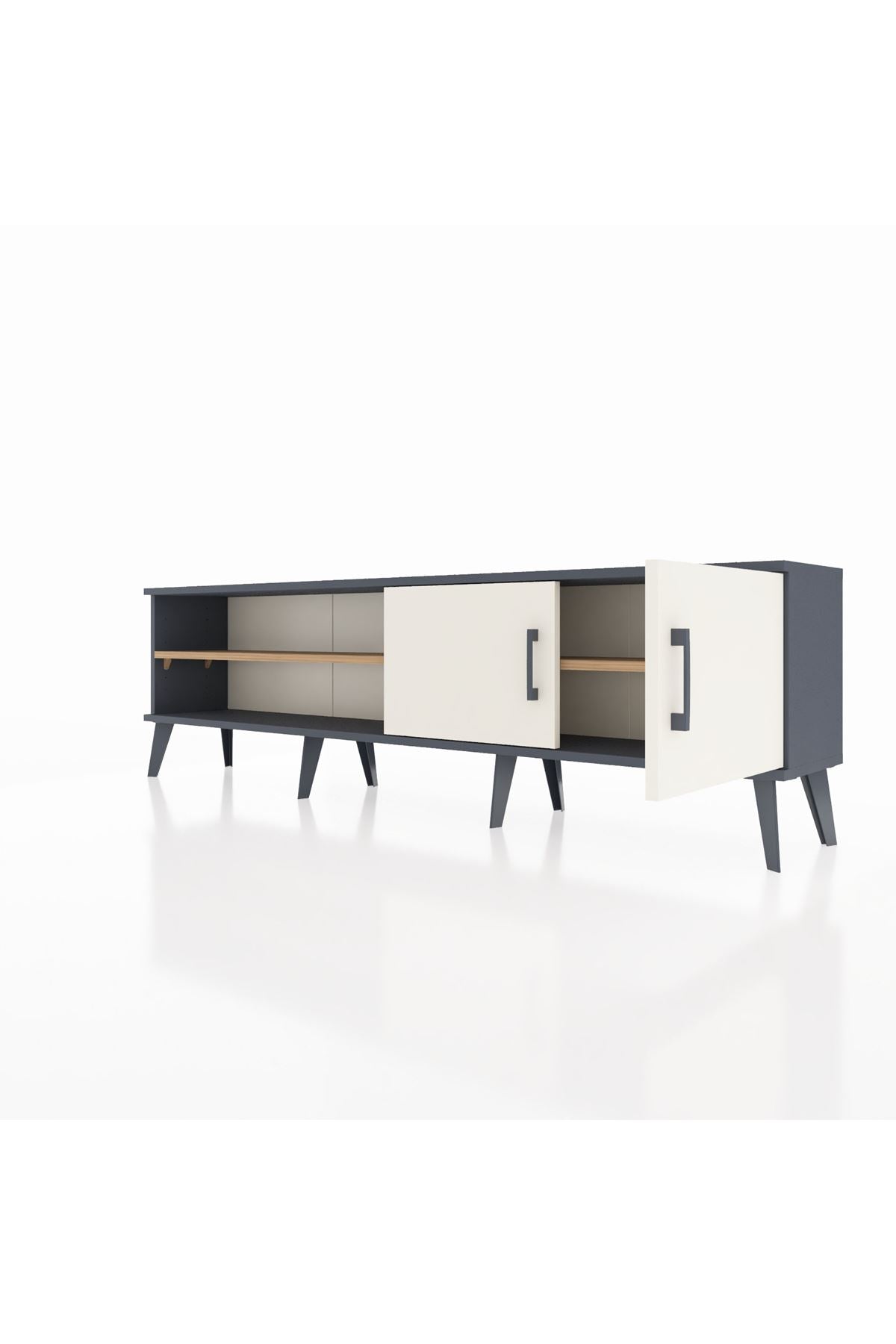 Arges TV Ünitesi 2 Raflı 2 Kapaklı 176x30x51 Antrasit-Aytaşı/Çam