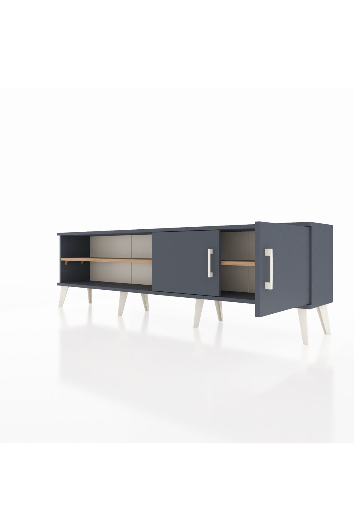 Arges TV Ünitesi 2 Raflı 2 Kapaklı 176x30x51 Antrasit-Antrasit/Çam