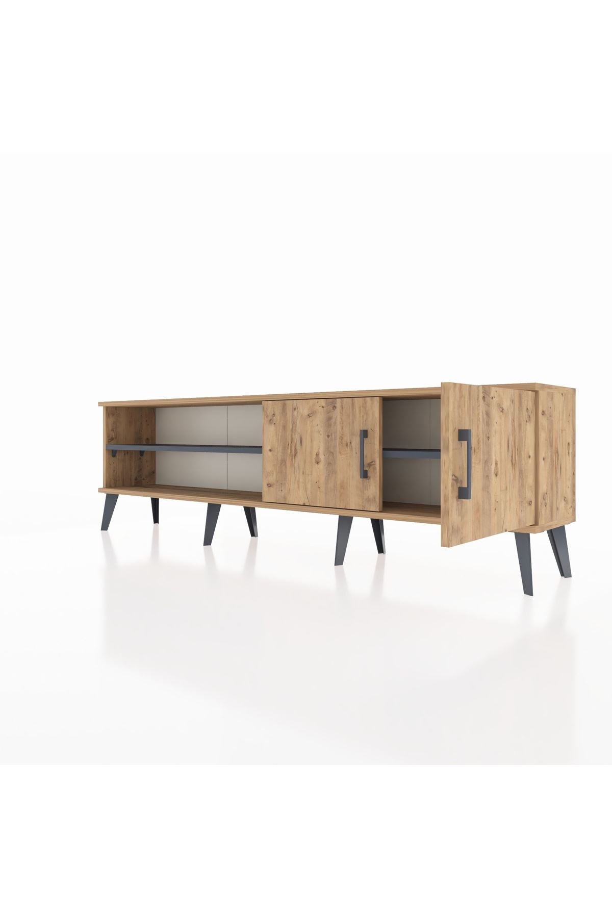 Arges TV Ünitesi 2 Raflı 2 Kapaklı 176x30x51 Çam-Çam/Antrasit