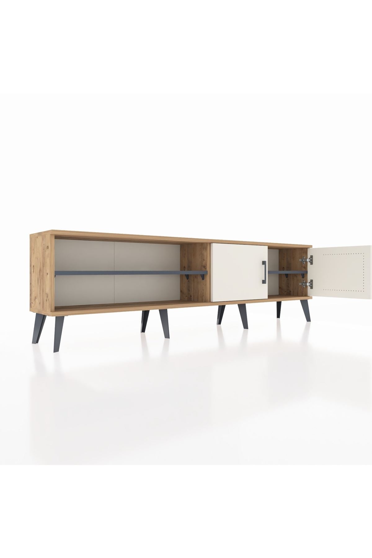 Arges TV Ünitesi 2 Raflı 2 Kapaklı 176x30x51 Çam-Aytaşı/Antrasit