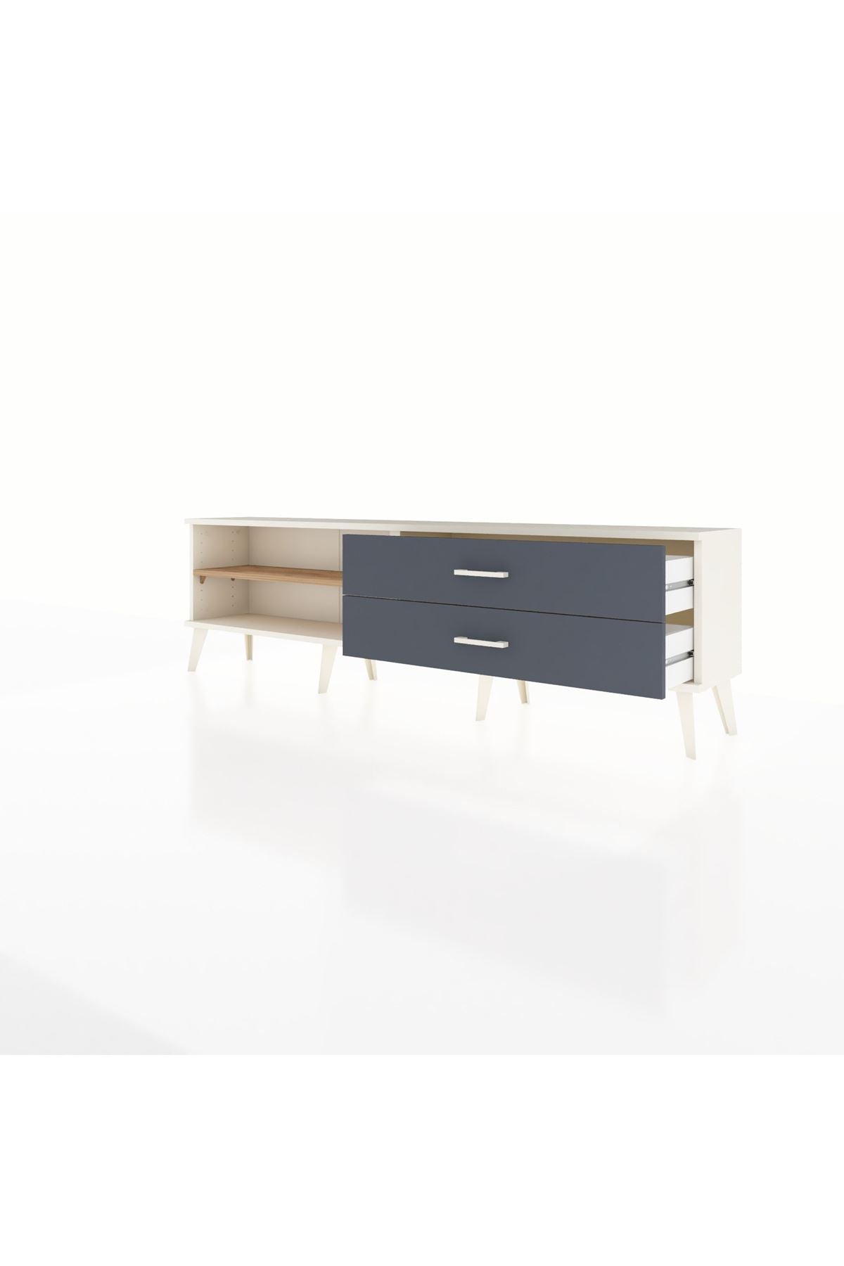 Arges TV Ünitesi Tek Raflı 2 Çekmeceli  176x30x51 Aytaşı-Çam/Antrasit