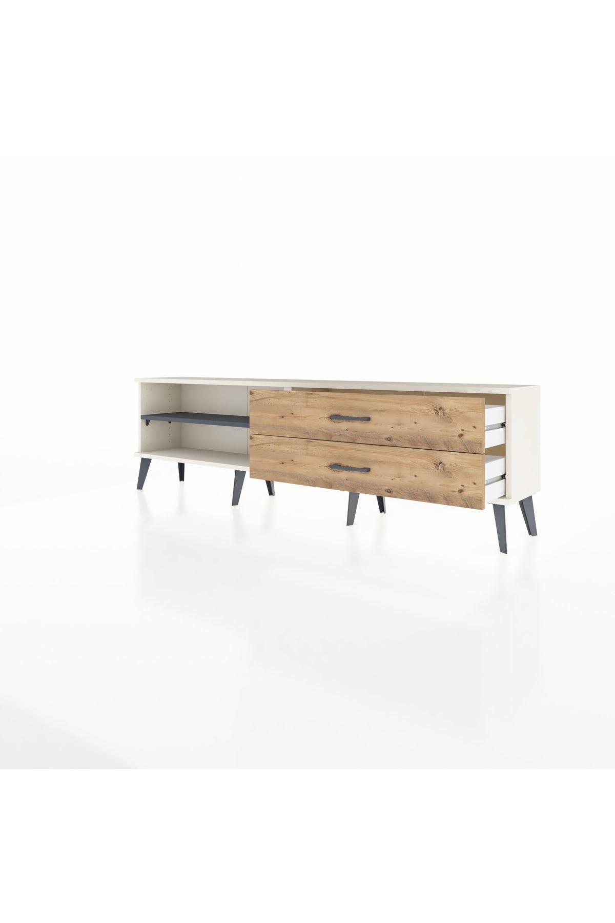 Arges TV Ünitesi Tek Raflı 2 Çekmeceli  176x30x51 Aytaşı-Antrasit/Çam