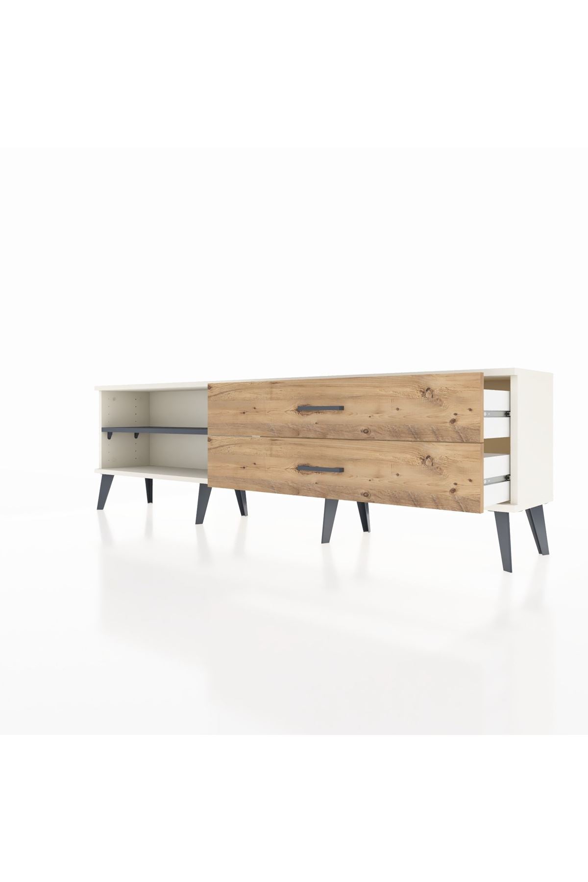 Arges TV Ünitesi Tek Raflı 2 Çekmeceli  176x30x51 Aytaşı-Antrasit/Çam