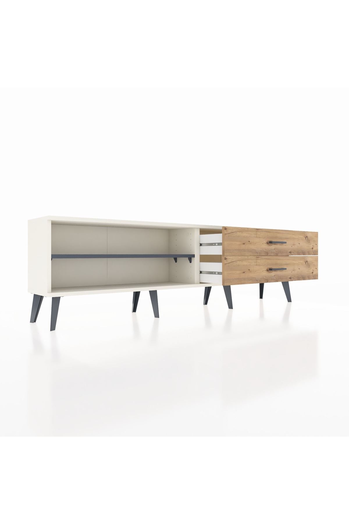 Arges TV Ünitesi Tek Raflı 2 Çekmeceli  176x30x51 Aytaşı-Antrasit/Çam