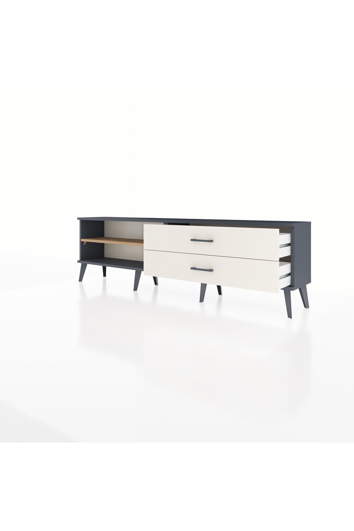 Arges TV Ünitesi Tek Raflı 2 Çekmeceli  176x30x51 Antrasit-Çam/Aytaşı