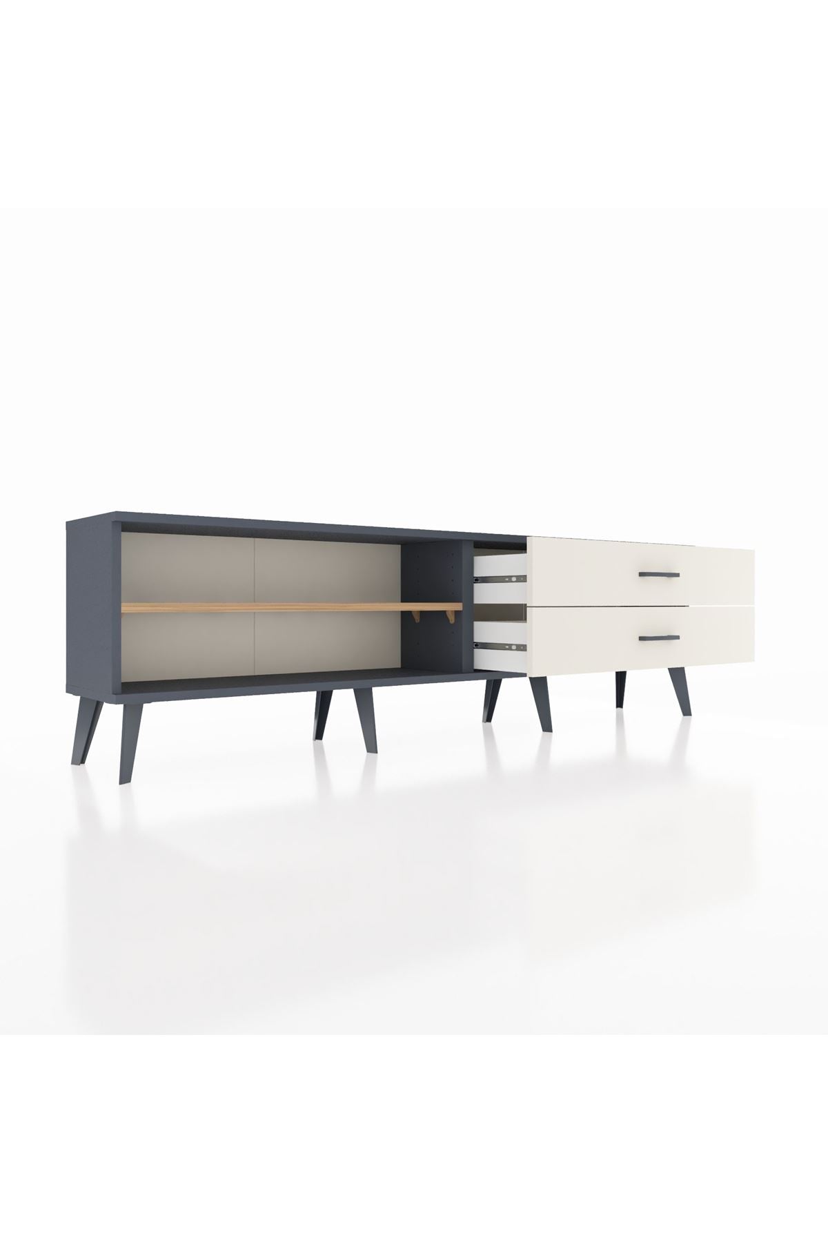 Arges TV Ünitesi Tek Raflı 2 Çekmeceli  176x30x51 Antrasit-Çam/Aytaşı