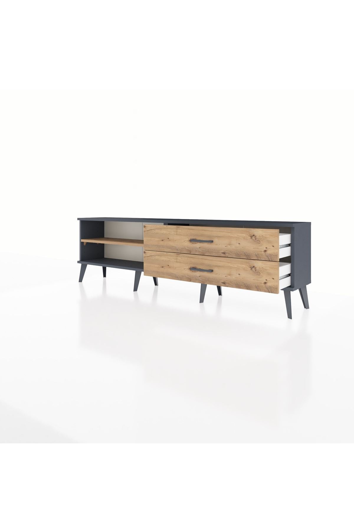 Arges TV Ünitesi Tek Raflı 2 Çekmeceli  176x30x51 Antrasit-Çam/Çam