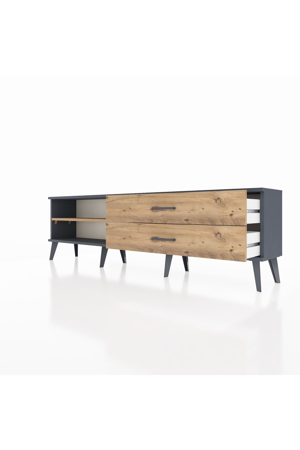 Arges TV Ünitesi Tek Raflı 2 Çekmeceli  176x30x51 Antrasit-Çam/Çam