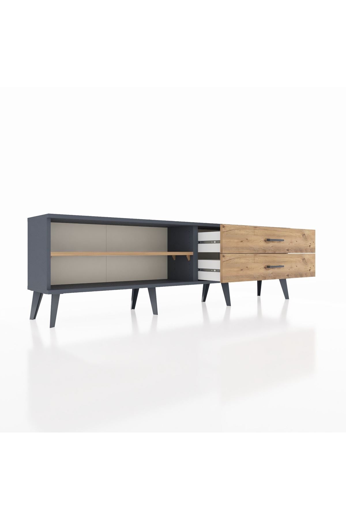 Arges TV Ünitesi Tek Raflı 2 Çekmeceli  176x30x51 Antrasit-Çam/Çam