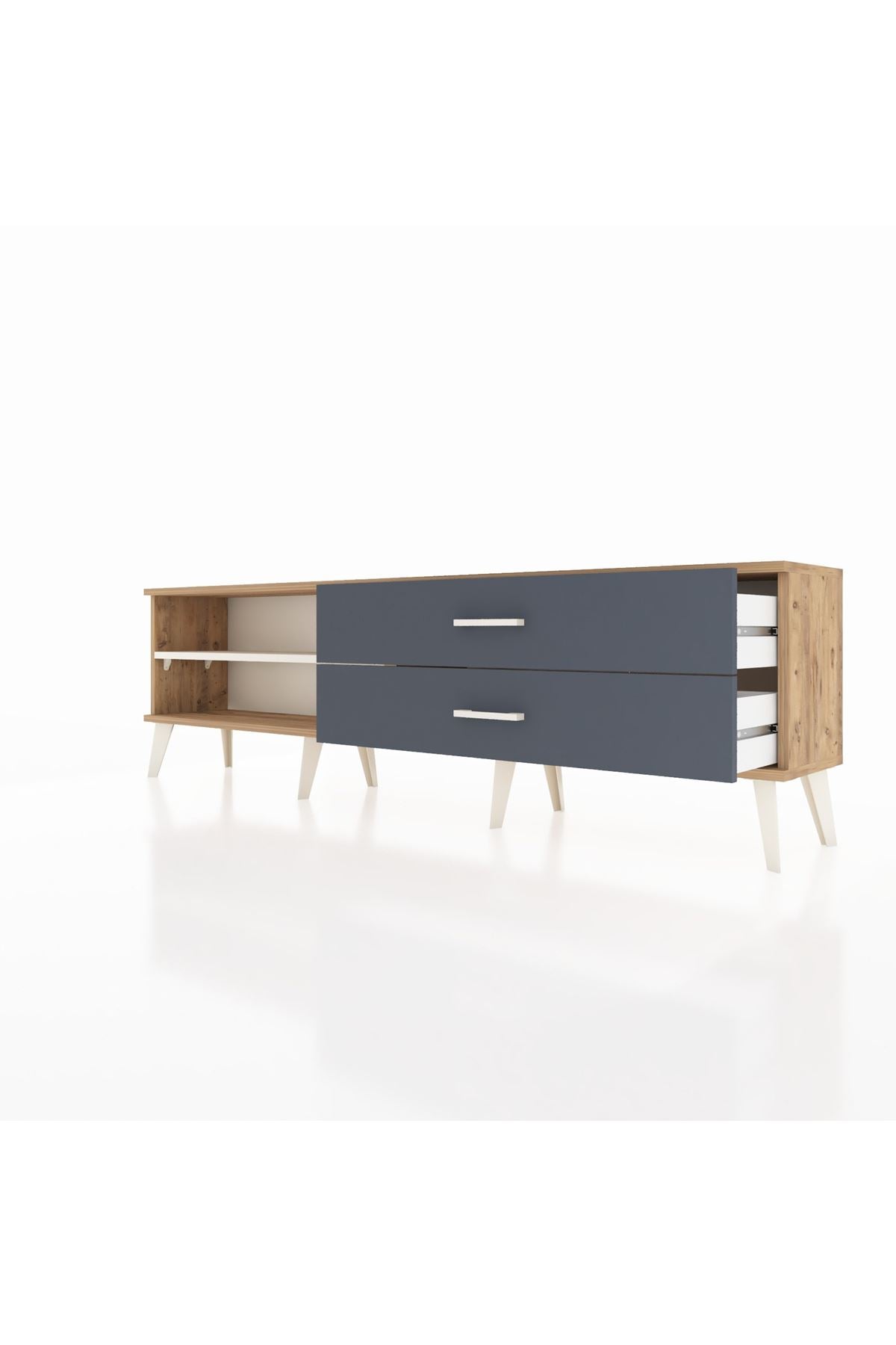 Arges TV Ünitesi Tek Raflı 2 Çekmeceli  176x30x51 Çam-Aytaşı/Antrasit