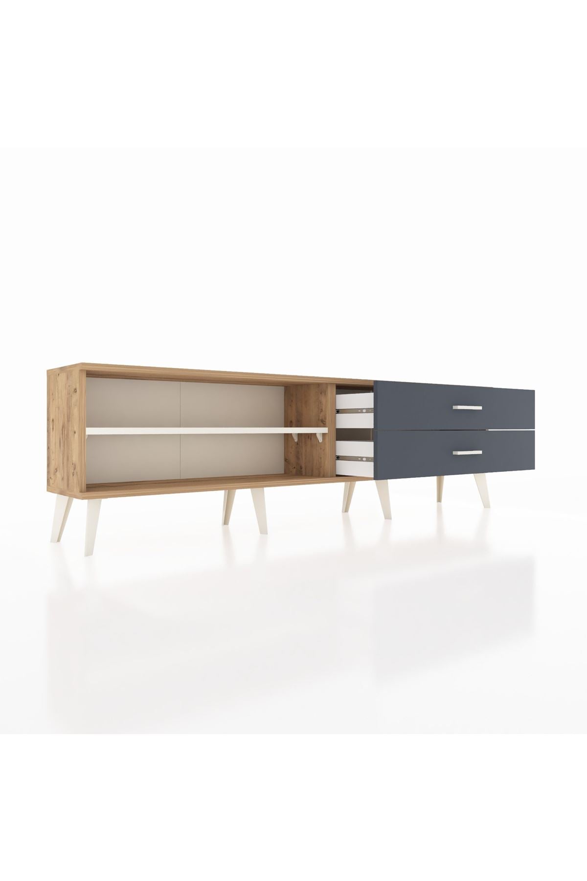 Arges TV Ünitesi Tek Raflı 2 Çekmeceli  176x30x51 Çam-Aytaşı/Antrasit