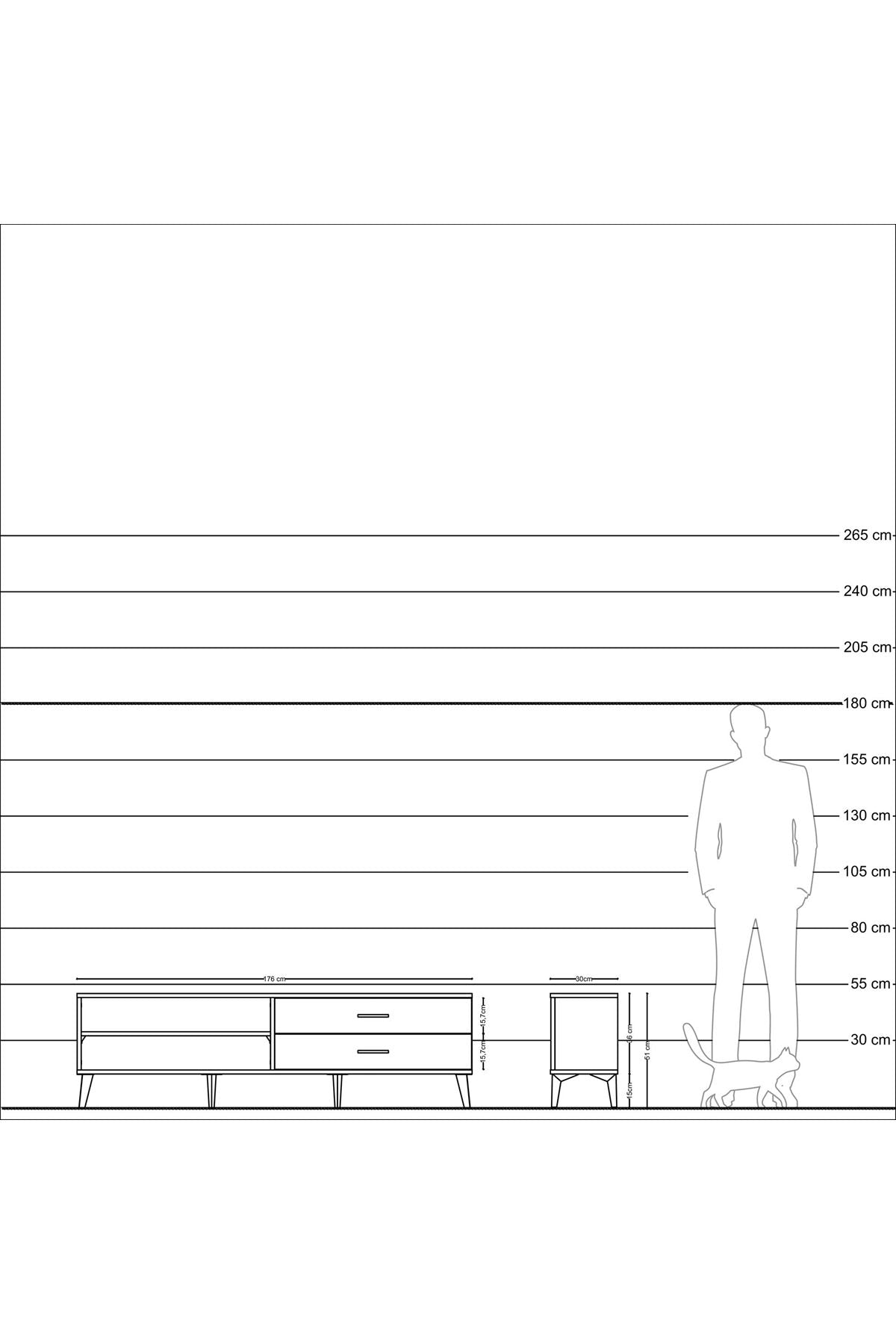 Arges TV Ünitesi Tek Raflı 2 Çekmeceli  176x30x51 Çam-Aytaşı/Antrasit