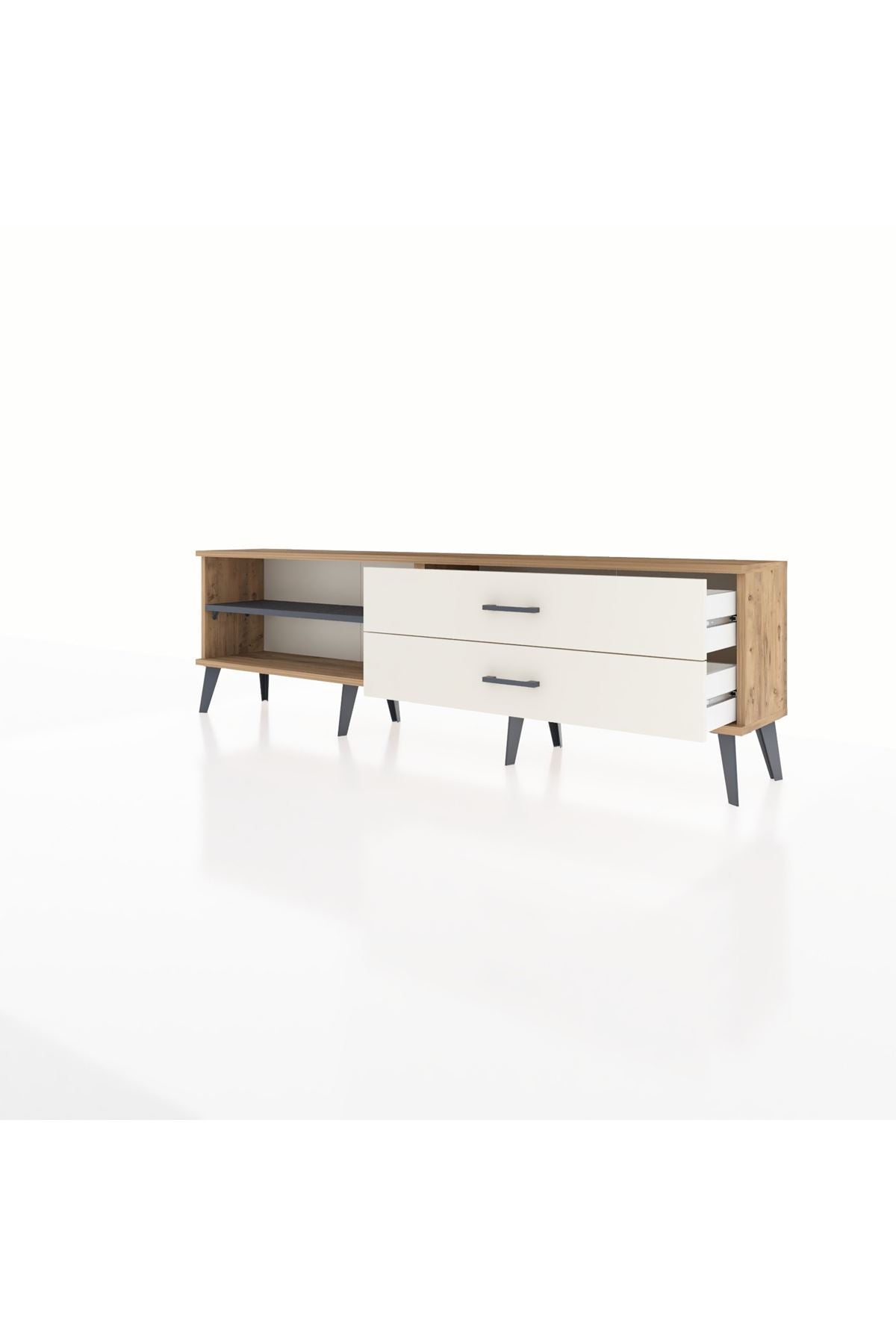 Arges TV Ünitesi Tek Raflı 2 Çekmeceli  176x30x51 Çam-Antrasit/Aytaşı