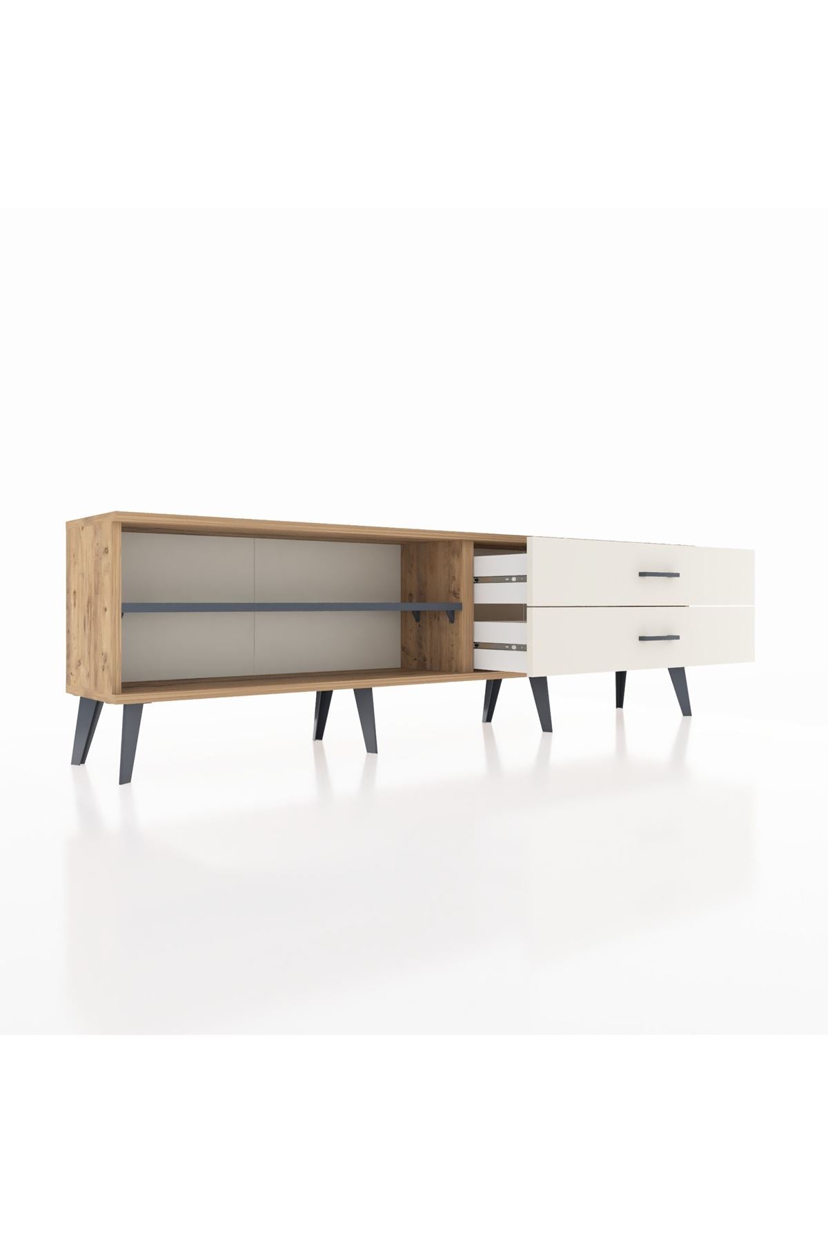 Arges TV Ünitesi Tek Raflı 2 Çekmeceli  176x30x51 Çam-Antrasit/Aytaşı